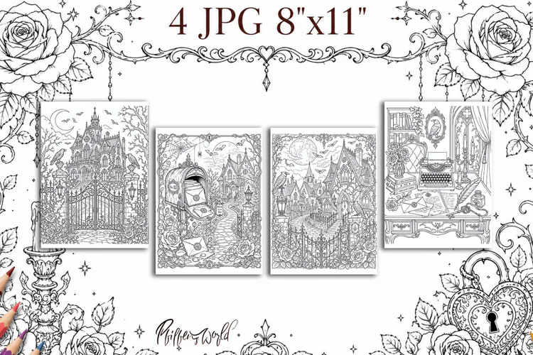 Gothic Romance Coloring Pages | Victorian Interior, Ornate