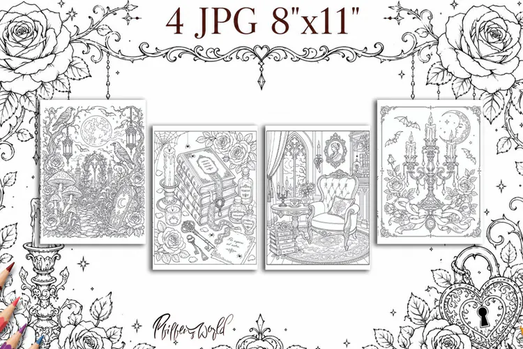 Gothic Romance Coloring Pages | Roses, Ravens and Candles