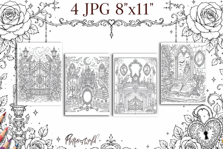 Gothic Romance Coloring Pages | Vintage Gothic Aesthetic