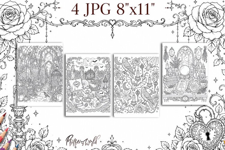 Gothic Romance Coloring Pages | Dark Romantic Illustrations