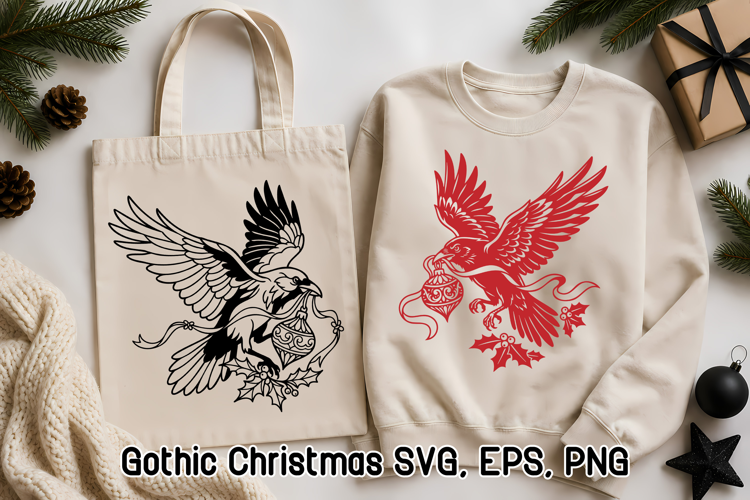 Gothic Christmas Raven SVG Design | Christmas Bird SVG