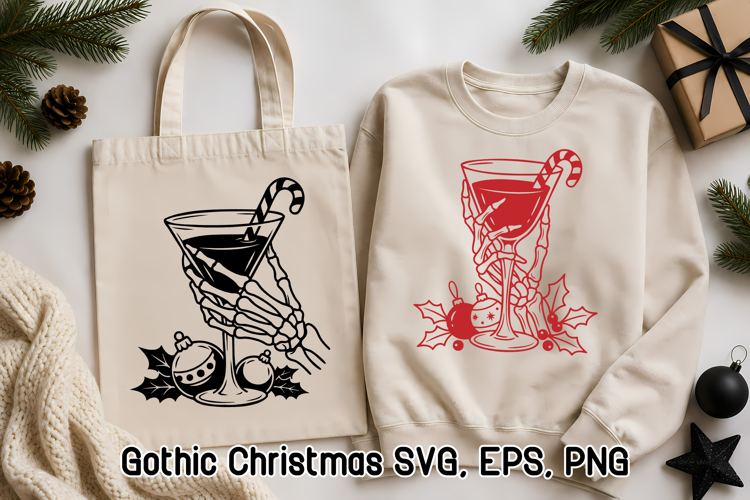 Gothic Christmas Cocktail SVG Design | Skeleton Hand SVG