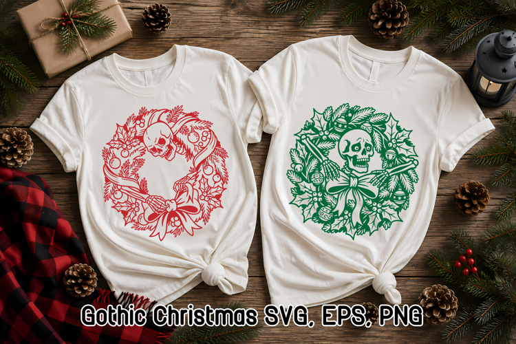 Gothic Christmas Wreath SVG Design | Skeleton Christmas SVG