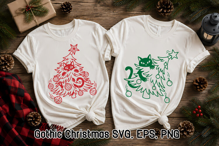 Gothic Christmas Cat SVG Design | Christmas Tree Cat SVG example image 1