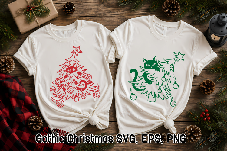 Gothic Christmas Cat SVG Design | Christmas Tree Cat SVG