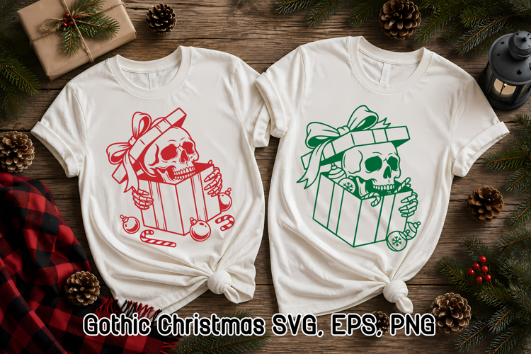 Gothic Christmas Skeleton SVG | Skeleton Gift Box SVG