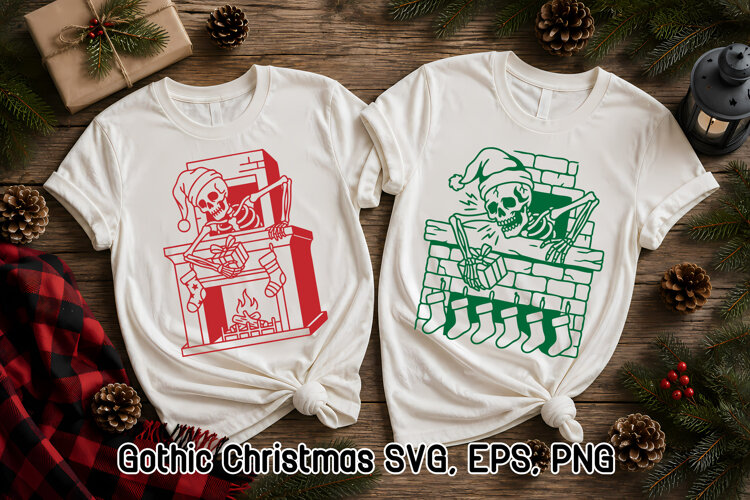 Gothic Christmas Skeleton SVG | Skeleton Gift Box SVG example image 1