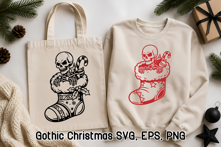 Gothic Christmas Skeleton SVG | Christmas Stocking SVG