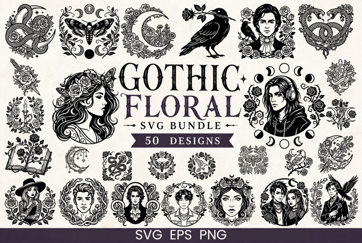 Gothic Floral SVG Bundle | 50 Dark Academia Designs