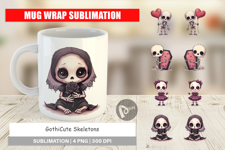 Mug Wrap Gothic Cute Skeletons