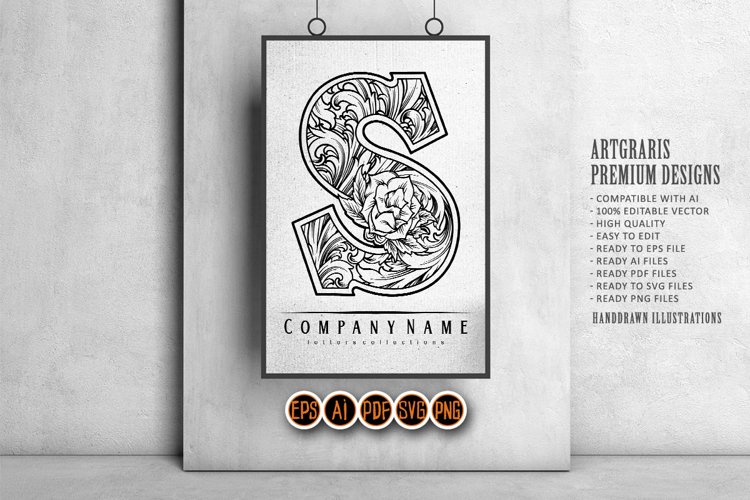 Graceful blossoms elegantly etched monogram letter s outline example image 1