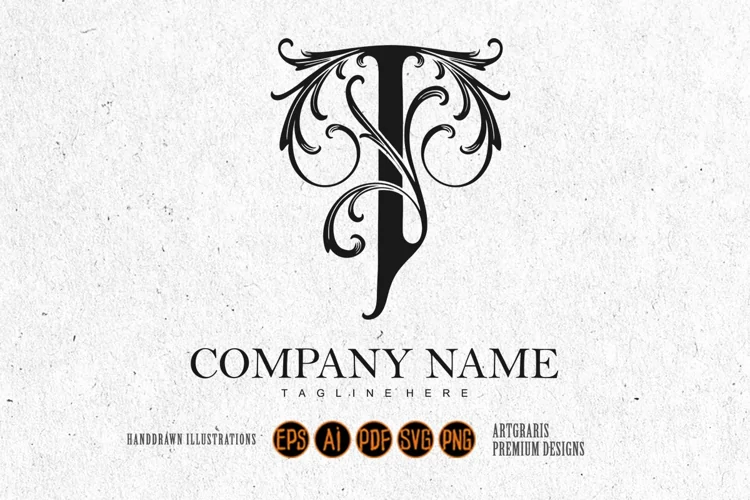 Graceful legacy vintage T monogram letter logo monochrome