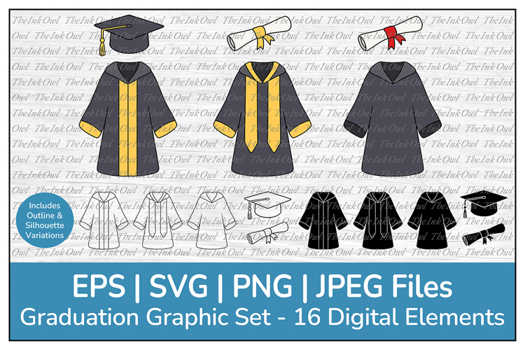 Graduation Gown, Cap or Mortarboard Hat Vector Clipart