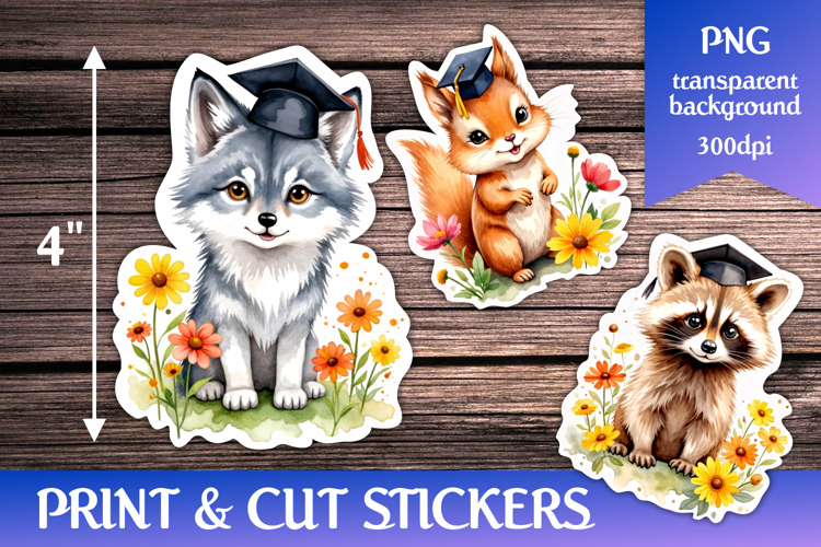 Baby Animals in Graduation Caps | Print and Cut Stickers