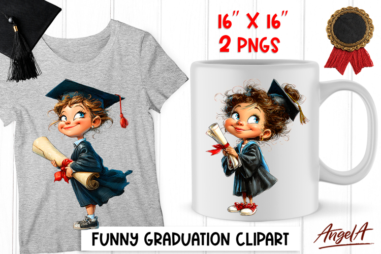 Graduation clipart Girl student with cap, preschool clipart