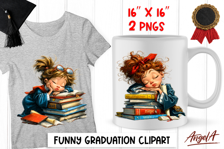 Preschool Graduation clipart cute student sleeping on books