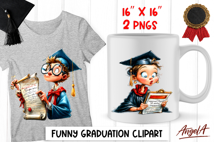 Graduation clipart Cute girl, boy senior with diploma