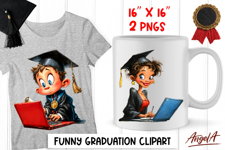 Graduation clipart Cute girl and boy senior with laptop PNG