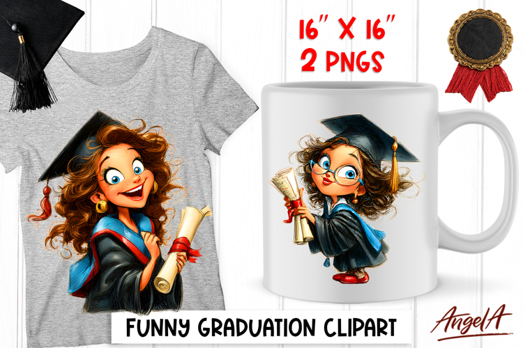 Graduation clipart Cute happy girl senior with diploma
