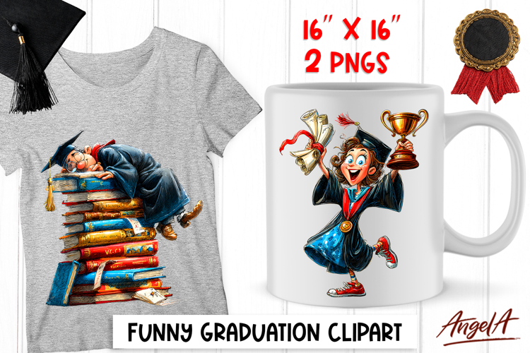 Graduation clipart Cute girl with diploma, senior and books