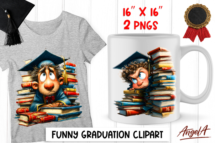 Graduation clipart Boy with graduation cap and book stack