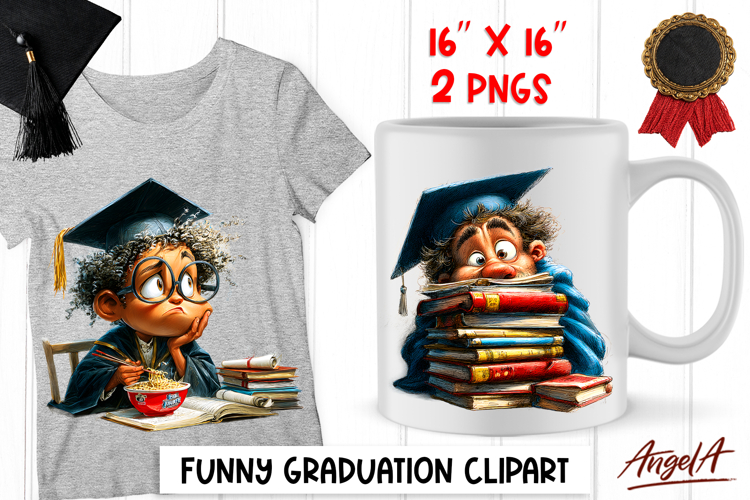 Graduation clipart Boy with graduation cap and book stack