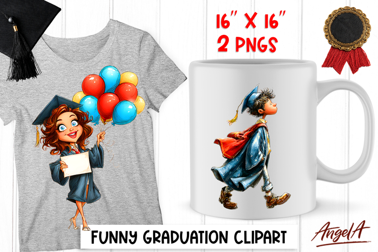 Graduation clipart Girl and boy senior in graduation cap PNG