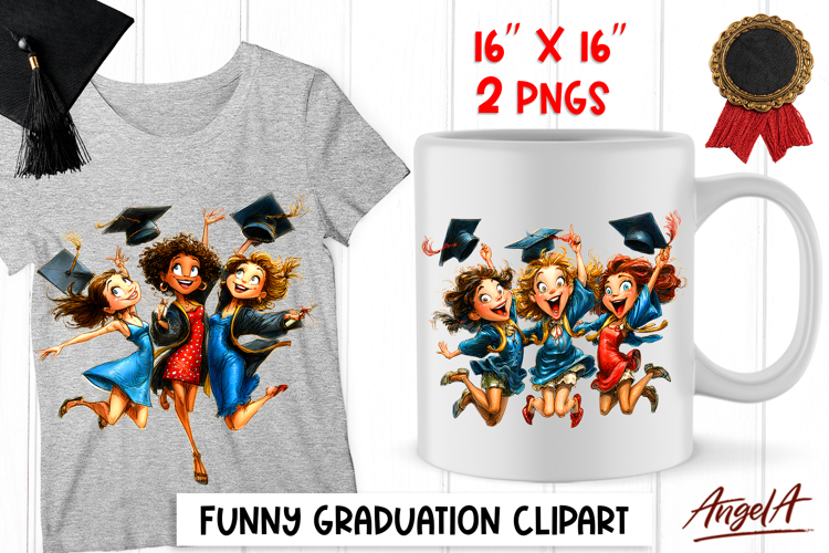 Graduation clipart Happy girls with graduation cap jumping