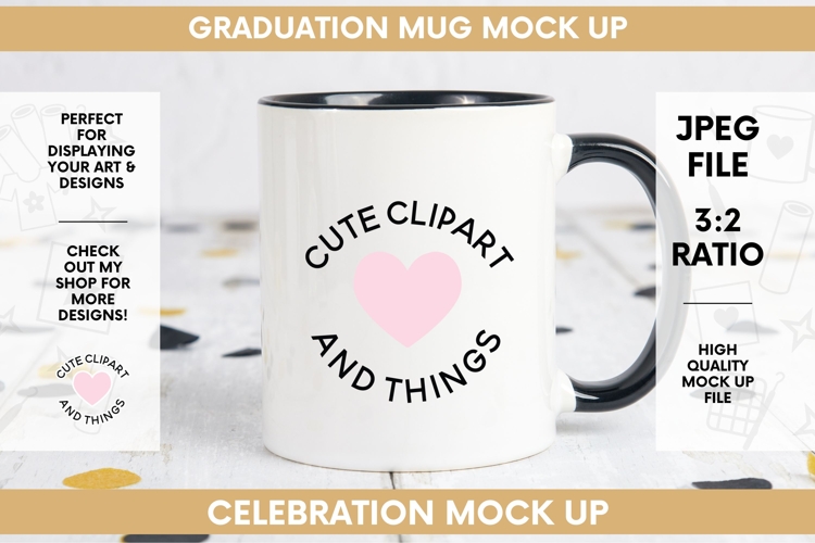 Graduation Mug Mock Up |Party 11oz Black Handle Mug Mock Up