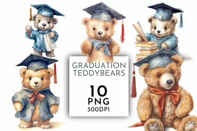 Graduation Teddy Bear Clipart | Watercolor Clip