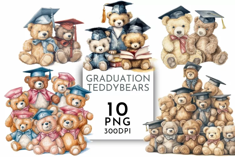 Graduation Teddy Bear Clipart | Watercolor Clip