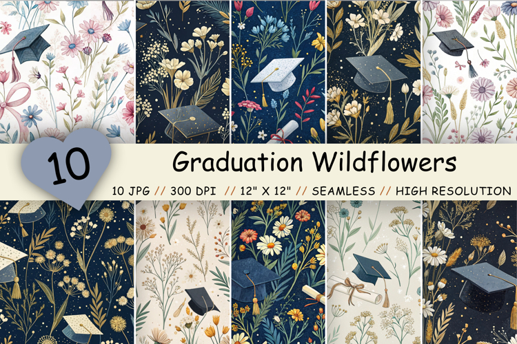 Graduation Wildflowers Seamless Pattern, Congratulations