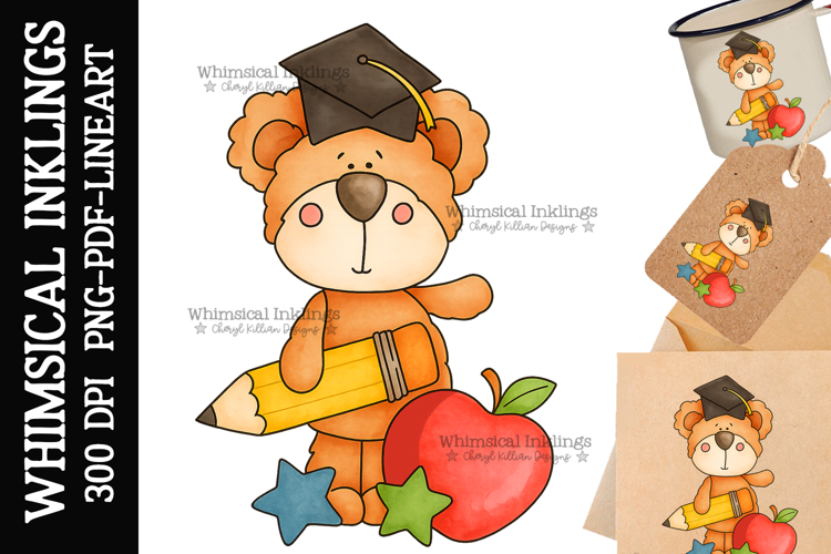 Graduation Bear Sublimation Clipart