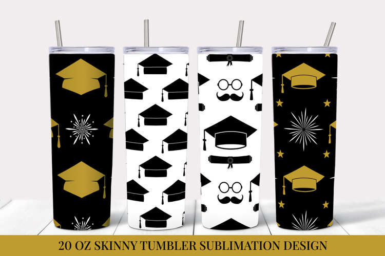 Graduation Hats Skinny Tumbler Wrap Sublimation Designs 15 4