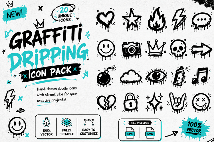 Graffiti Dripping Urban Icon Sticker Set Collection