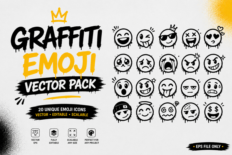 Graffiti Emoji Vector Pack Urban Dripping Emoticon EPS