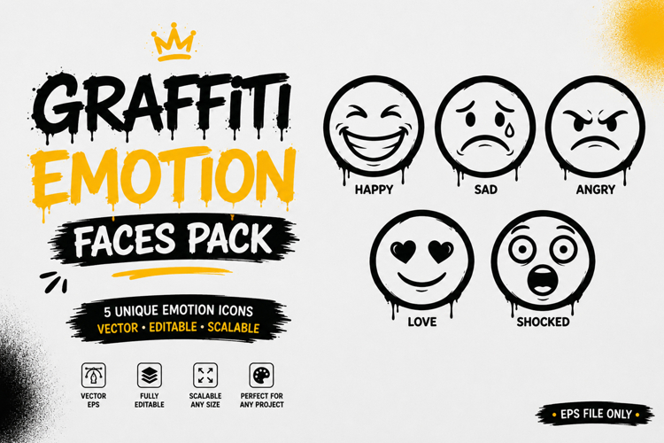 Graffiti Emotion Faces Pack Dripping Urban Mood Emoji Vector