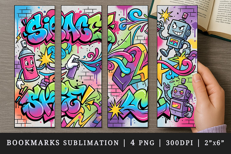 Graffiti bookmarks printable sublimation bookmark design example image 1