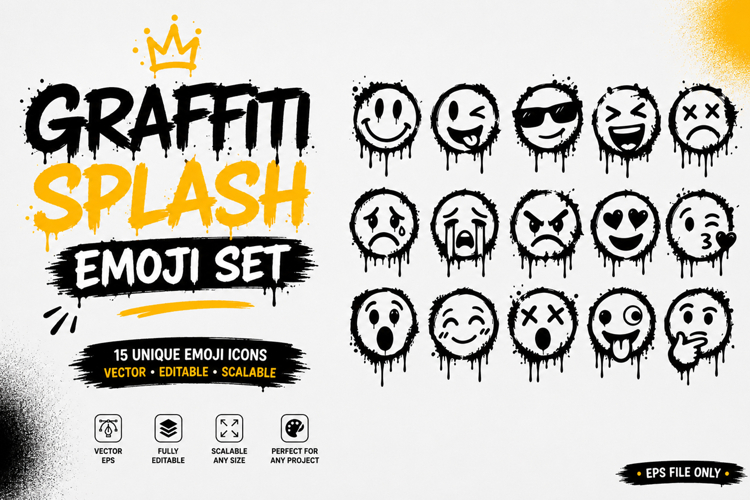 Graffiti Splash Emoji Set Urban Spray Paint Emoticon Vector