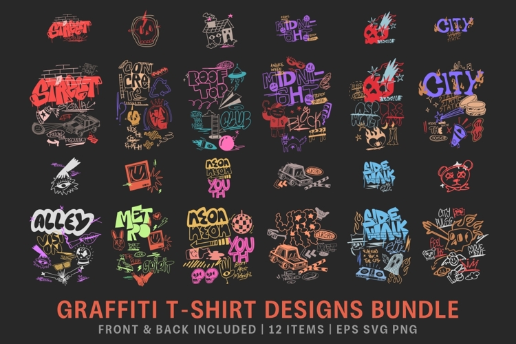 Graffiti T-shirt Designs Bundle, Urban Streetwear Vector Set