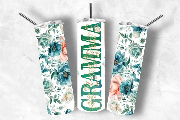 GRAMMA Mothers Day Floral Watercolor 20oz Tumbler Wrap PNG