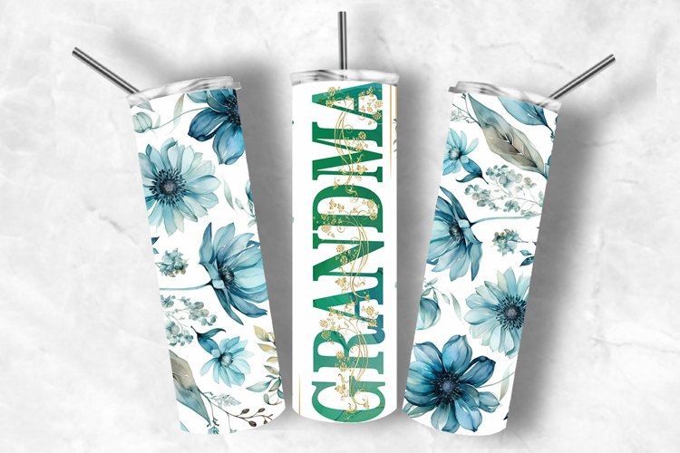 Teal Floral Watercolor 20oz Tumbler Design For Mothers Day
