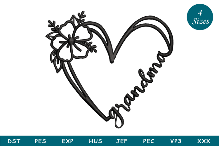 Grandma Floral Wreath Machine Embroidery