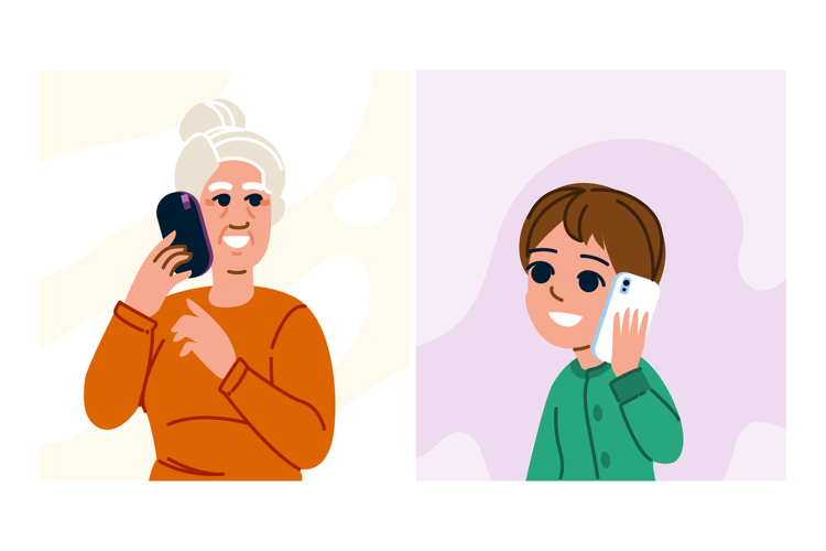 family grandma phone kid vector