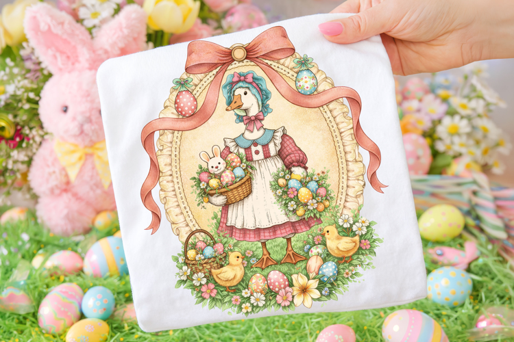 Retro Vintage Goose Easter PNG, Bunny Easter PNG, Easter Egg