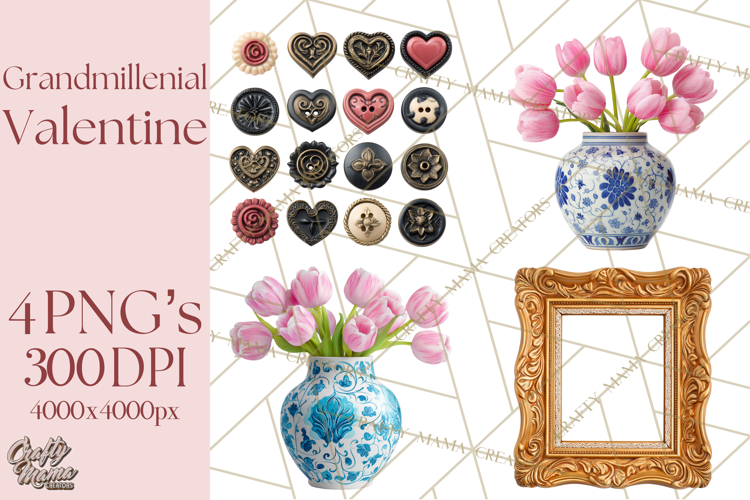 Grandmillennial Valentine PNG Clipart