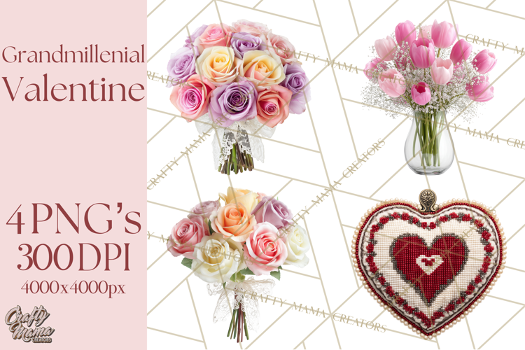 Grandmillennial Valentine PNG Clipart