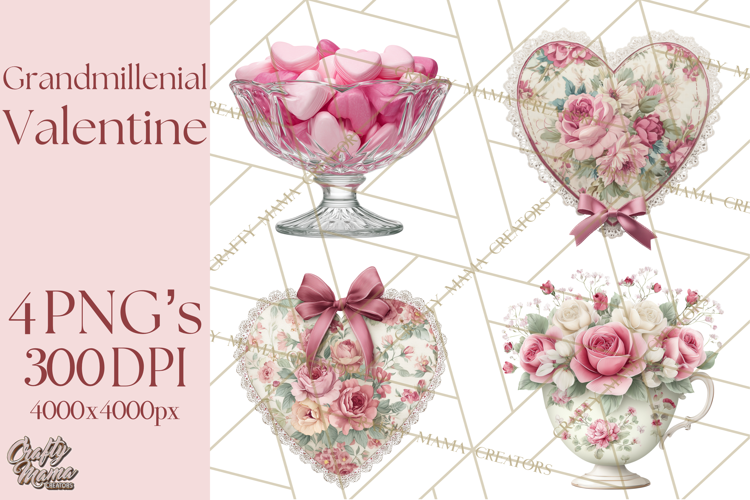 Grandmillennial Valentine PNG Clipart