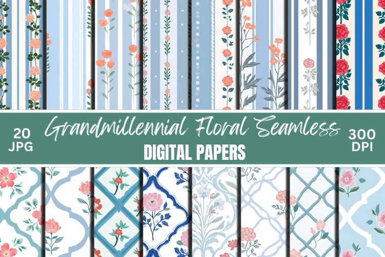 Grandmillennial Floral Digital Paper Seamless Pattern
