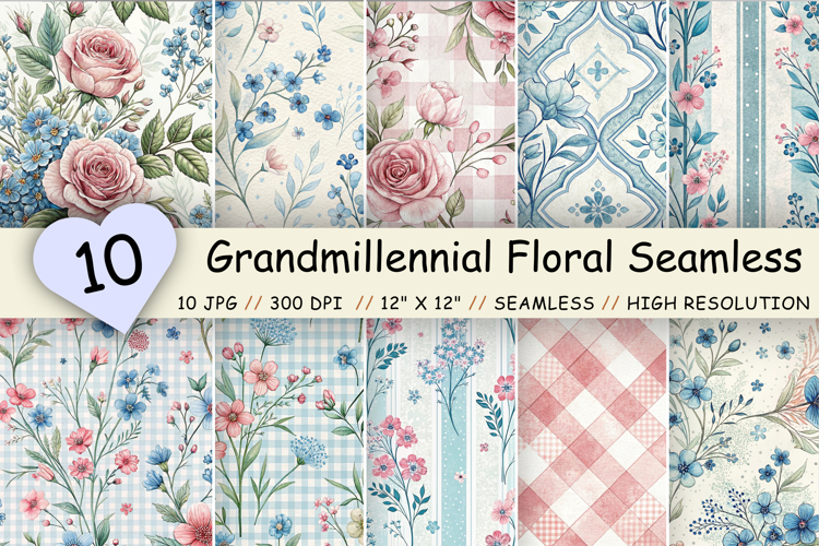 Grandmillennial Floral Seamless Digital Paper, Vintage Pink